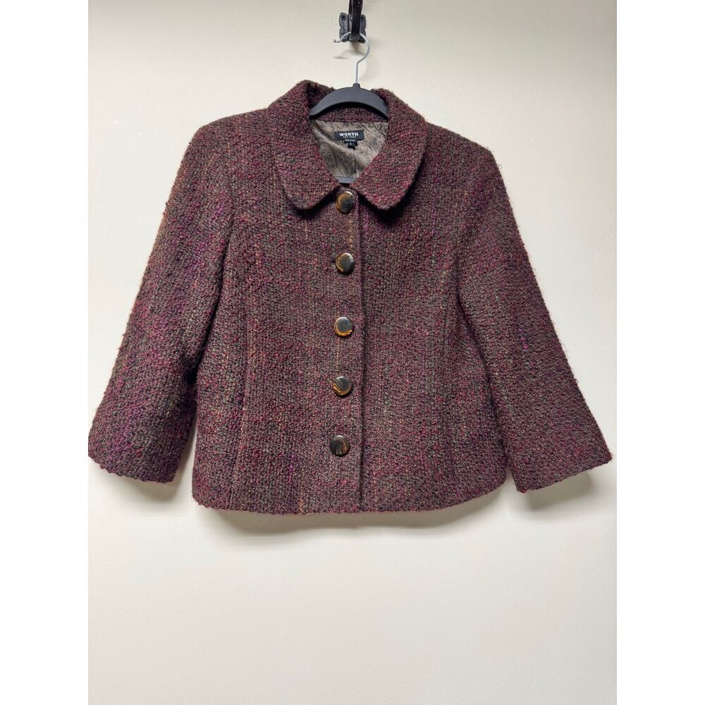 WORTH New York Boucle Tweed Button Up Jacket Top Blazer, Sz S